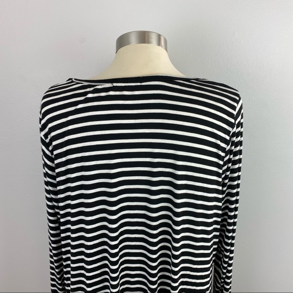 Black White Stripe Top Tunic High Low - Picture 6 of 10